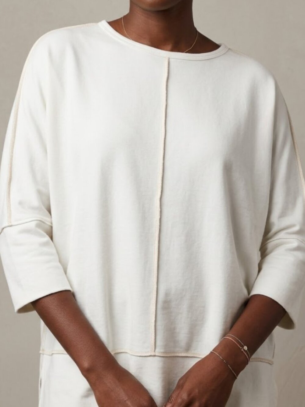 Spanx Dolman Perfect Length PLT Top Shirt Womens Medium White 3/4 Sleeve